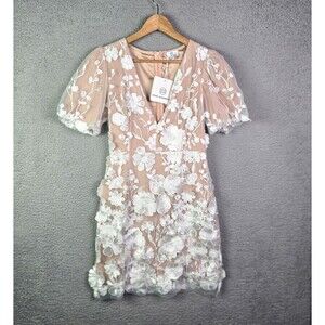 Pink Diamond Mini Dress Blush Pink White Floral Lace Puff Sleeve 6 Romantic